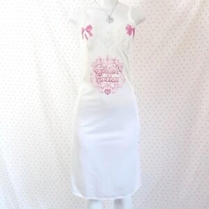 Vintage Y2K White Lace Trim Slip Dress Bow Midi Small